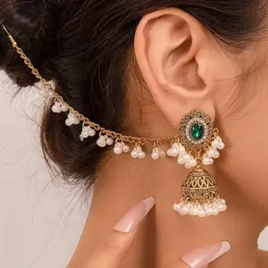 Elegant Middle Eastern-Inspired Rhinestone Pearl Tassel Earrings