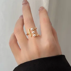 Minimalist Adjustable Gold Geometric Ring for Women