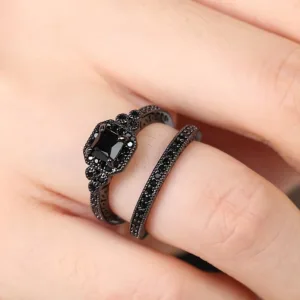 2-Piece Adjustable Black Cubic Zirconia Ring
