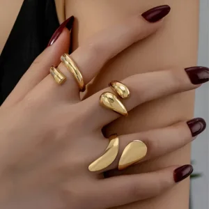 3-Pc Retro Wide-Face Geometric Adjustable Ring Set