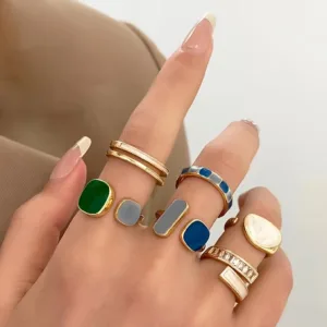 6pcs zirconia Inlay Vintage Boho Adjustable Rings Set