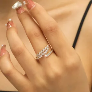 Adjustable Zarcon Leaf Open Ring for Women