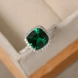 Elegant Adjustable Green Halo Gemstone Ring