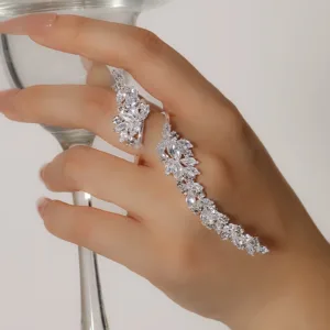 Elegant Floral Adjustable Rhinestone Ring for Women