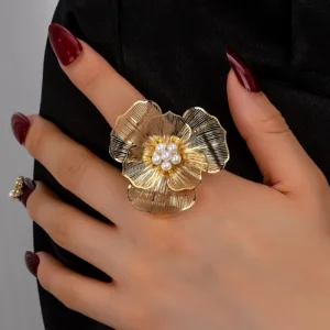 Vintage Boho Adjustable Floral Statement Ring